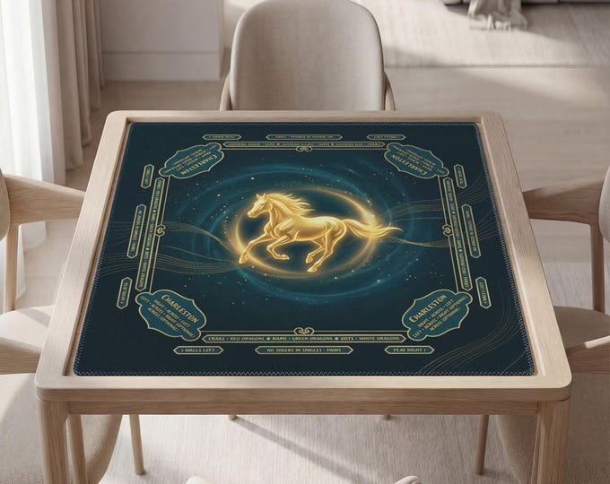 Personalized Golden Horse Mahjong Mat with Instructions (Rules), Masculine Game Pad