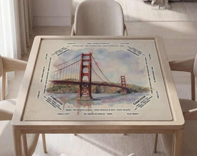 Personalized Golden Gate Bridge Watercolor Mahjong Mat with Instructions (Rules)