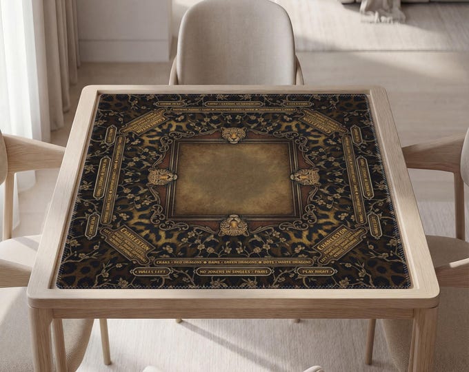 Personalized Masculine Mahjong Mat with Instructions (Rules) - Leopard Design