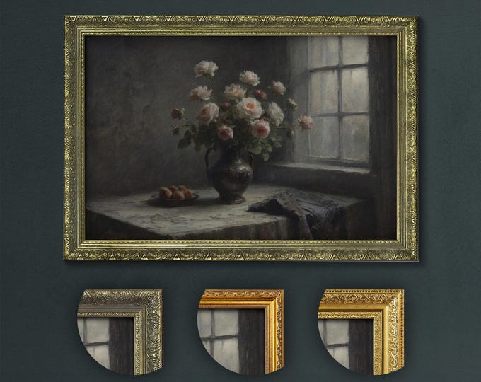 Dark Academia Rose Art Print: Vintage Floral Still Life