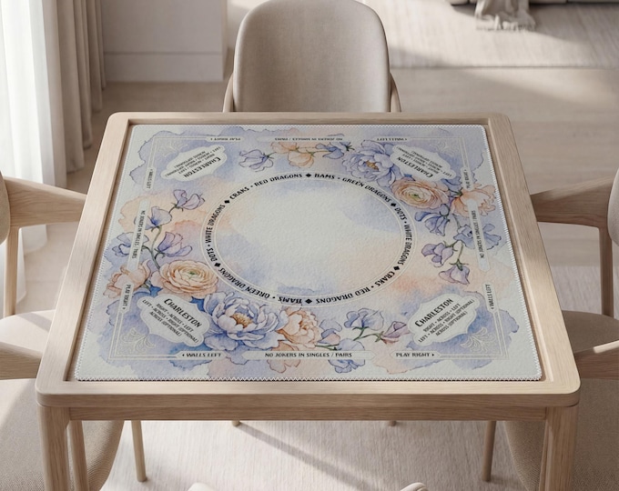 Personalized Watercolor Floral American Mahjong Mat with Instructions (Rules)