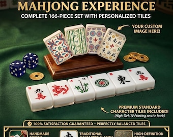 Custom Mahjong Set: Personalized Tiles, Acrylic (166 Pieces with Dice and Case)
