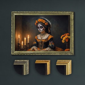 Elegant Day of the Dead Art, Catrina with Candles, Traditional Mexican Dia de Los Muertos Decor, Gothic Dark Academia Home Decor