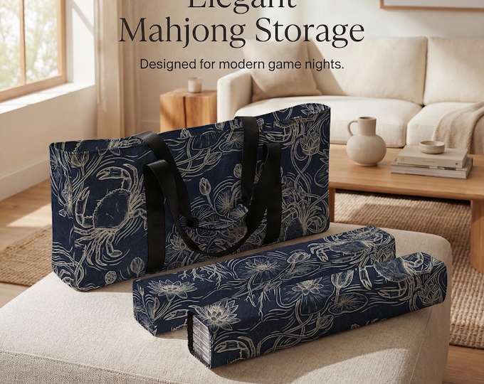 Cancer Zodiac Mahjong Bag Set, Blue Crab Design (Tile & Rack Sleeves)