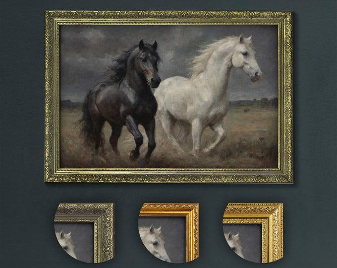 Moonlit Gallop, Dark Academia Moon and Horse Wall Art, Equestrian Decor, Vintage Inspired Moonlight Equine Print, Classic Horse Painting