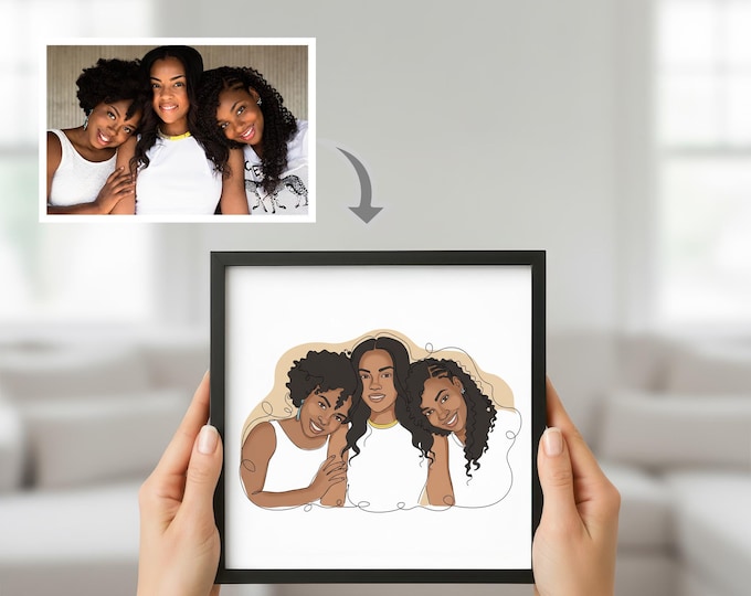 Custom Line Art Friendship Portrait, Minimalist Digital Drawing (Printable Artwork)