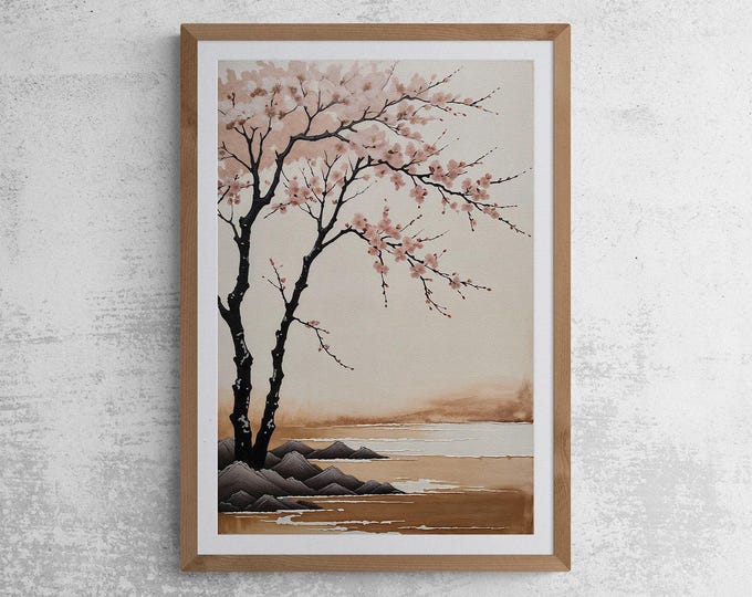 Sakura Art Print: Minimalist Wabi Sabi Japandi Wall Decor