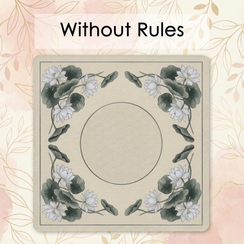 a square card with a floral design and a blank center, surrounded by a border of leaves and flowers.