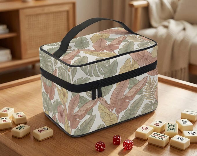 Tropical Botanical Mahjong Travel Bag Floral Leaf Print Portable Tile Carrier