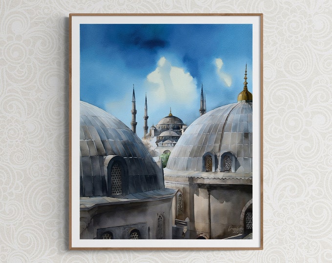 Blue Mosque Istanbul Watercolor Print Türkiye (Turkey) Art Premium Quality Travel Poster Artful Wall Decor Unframed Wall Art