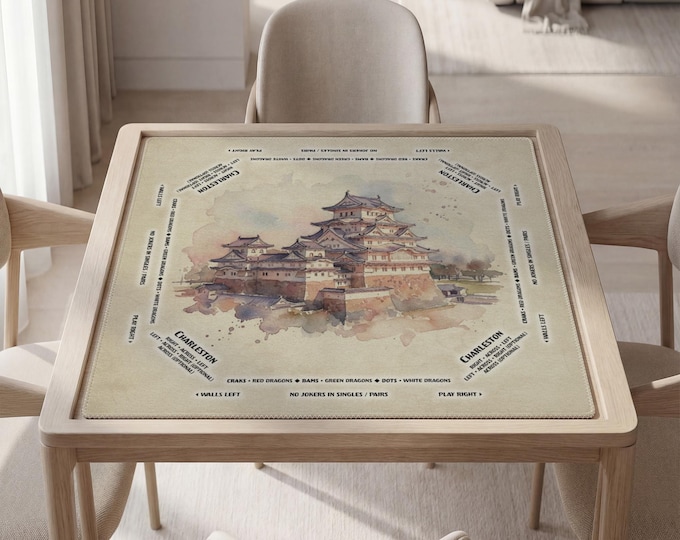 Personalized Japanese Castle Mahjong Mat with Instructions (Rules), Waterproof