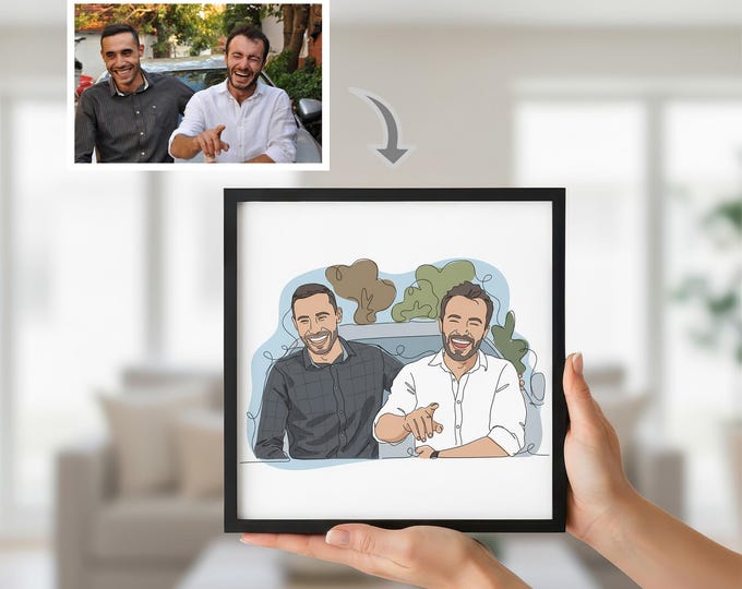 Friendship Line Art Portrait from Photo, Minimalist Digital Drawing, Printable File