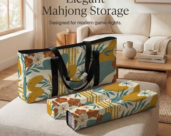 Yellow Bamboo Orchid Mahjong Set - Portable Storage with Tile Sleeves