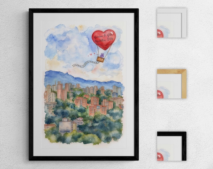 Medellin Personalized Skyline, Custom Watercolor Cityscape, Romantic Travel Print, Unique Colombian Vacation Wall Art, Archival Grade Paper