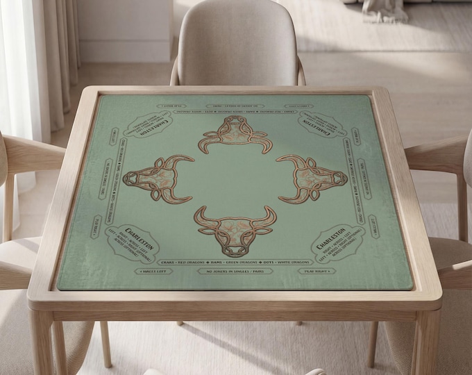 Personalized Taurus Mahjong Mat with Instructions (Rules): Zodiac Bull Design