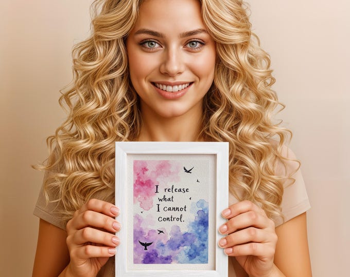 Self Care Affirmation Wall Art, Watercolor Quote, Flying Birds, 5x7 in (13x18 cm)