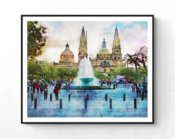 Guadalajara Watercolor Print Mexico Art Premium Quality Travel Poster Artful Wall Decor Unframed Wall Art