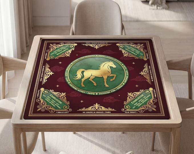 Personalized Mahjong Mat with or without rules, Horse Design, Non-Slip & Waterproof, bag included
