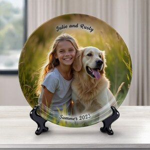Personalized Pet Photo Plate: Custom Dog Cat Lover Gift, Display Stand Included
