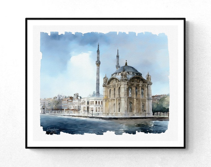 Grand Mecidiye Mosque Istanbul Watercolor Print Türkiye (Turkey) Art Premium Quality Travel Poster Artful Wall Decor Unframed Wall Art