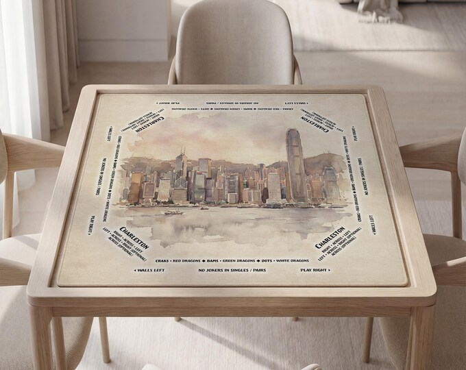 Personalized Mahjong Mat with Instructions (Rules), Hong Kong Victoria Harbour Design