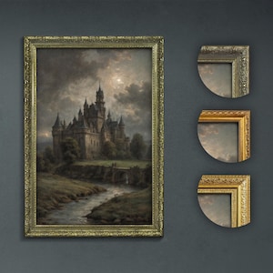 Dark Academia Castle Art Print: Moody Bronze Frame Wall Decor