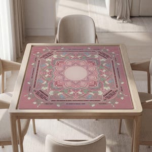 Personalized Mahjong Table Mat with Instructions (Rules): Pink Floral Mandala