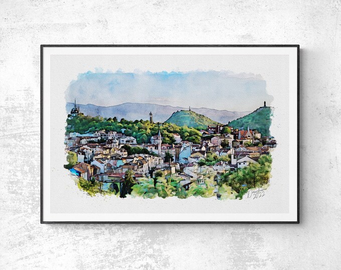 Plovdiv Watercolor Print Bulgaria Art Premium Quality Travel Poster Artful Wall Decor Unframed Wall Art