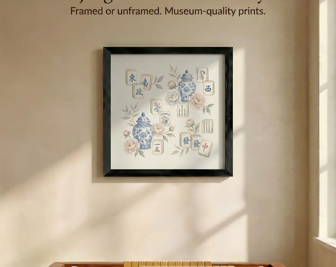 Mahjong Wall Art Print: Floral Tile Design (12x12 & 16x16 Sizes)