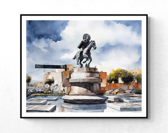 Downtown Queretaro Watercolor Print Mexico Art Premium Quality Travel Poster Artful Wall Decor Unframed Wall Art