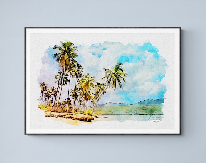 Playa Rincon in Dominican Republic Watercolor Print Dominican Republic Art Dominican Art Unframed Watercolor Giclee Print