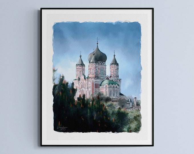 Panteleimon Cathedral Kyiv Watercolor Print Ukraine Art Premium Quality Travel Poster Artful Wall Decor Unframed Wall Art