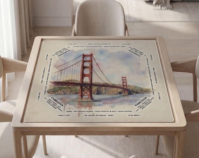 Personalized Golden Gate Bridge Watercolor Mahjong Mat with Instructions (Rules)