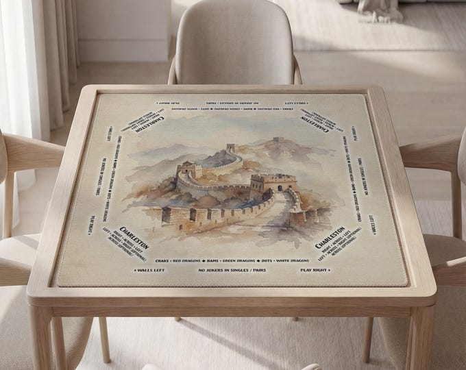 Personalized Wall of China Watercolor Mahjong Mat with Instructions (Rules)