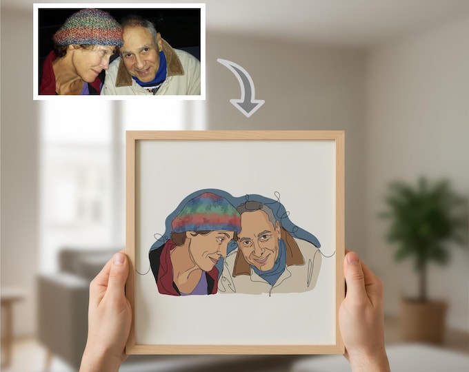 Friendship Line Art Portrait, Minimalist Digital Drawing (Custom from Photo)