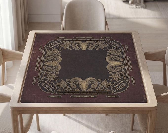 Personalized Aries Mahjong Mat with Instructions (Rules): Vintage Ram Table Cover
