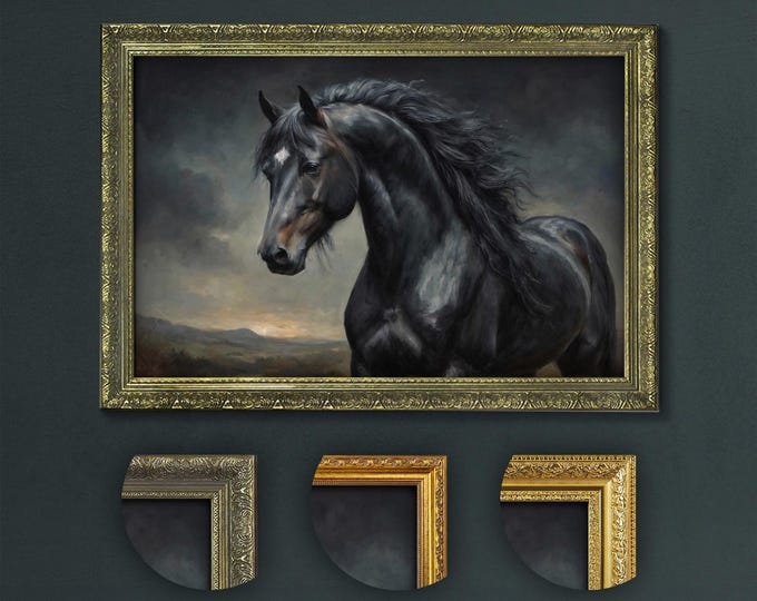 Black Stallion Art Print: Gothic Equestrian Decor