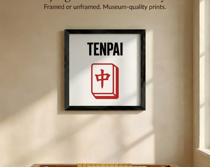 Tenpai Mahjong Wall Art: Red Dragon Tile Print (Framed or Unframed)