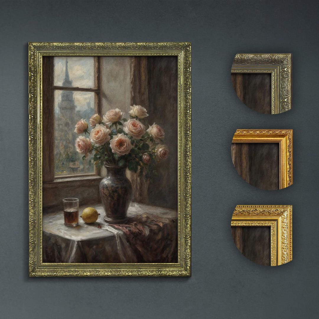 Romantic Rose Vase Art Print, Dark Academia Decor, Vintage Still Life ...