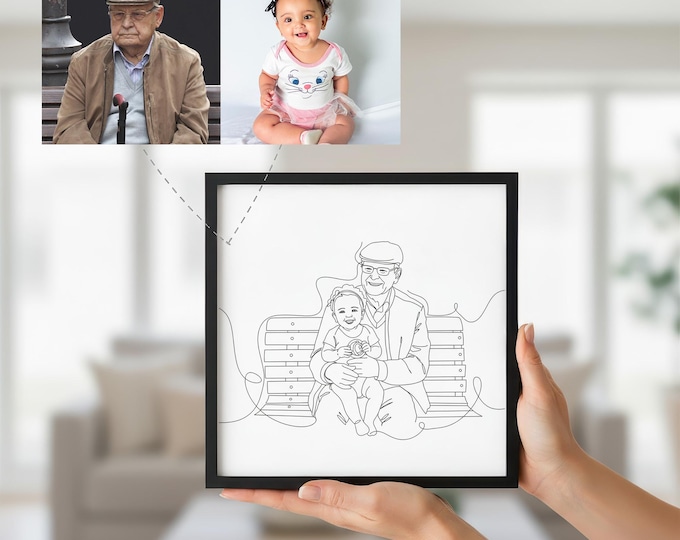 Minimalist One Line Portrait - Grandparent and Grandchild Digital Art, Done in 24 Hours
