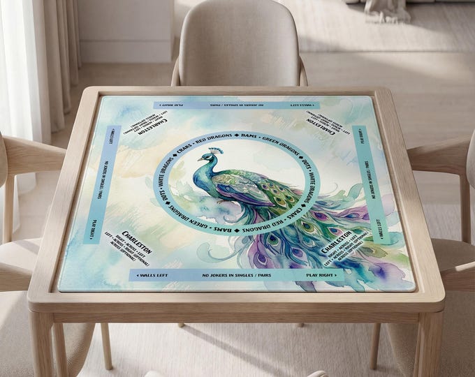Peacock Mahjong Mat with Instructions, Personalized Game Surface (Includes Carry Bag)