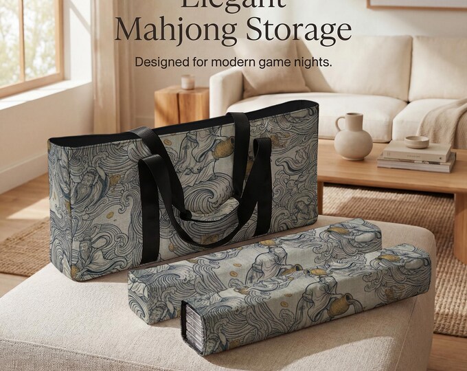 Mahjong Storage Set: Aquarius Zodiac Design (Teal Gold Travel Bag)