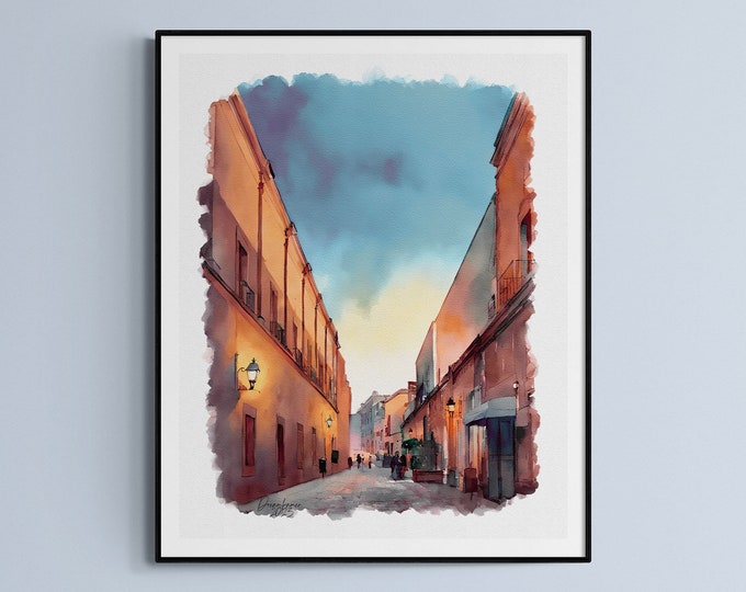 Downtown Queretaro Watercolor Print Mexico Art Premium Quality Travel Poster Artful Wall Decor Unframed Wall Art