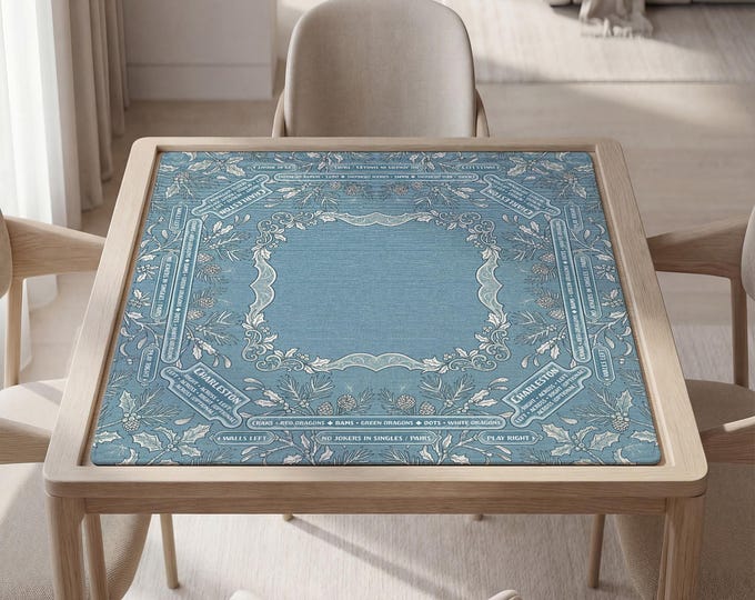 Blue Winter Mahjong Mat with Instructions: Personalized Botanical Design, Bag Included