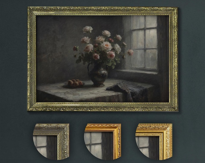 Dark Academia Rose Art Print: Vintage Floral Still Life