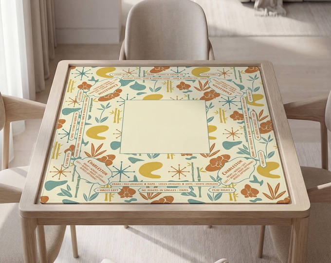 Personalized Mahjong Mat with Instructions (Rules): Yellow Orchid Bamboo Floral