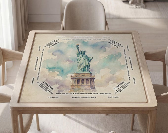 Personalized Statue of Liberty Watercolor Mahjong Mat with Instructions (Rules)
