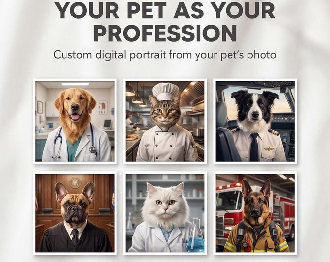 Custom Digital Pet Portrait as Your Profession – Cinematic & Funny