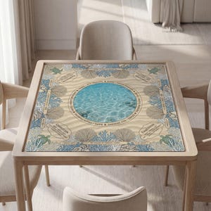 Personalized Mahjong Mat, Coastal Sea Turtle, Waterproof Polyester, Non-Slip Base | Travel Bag