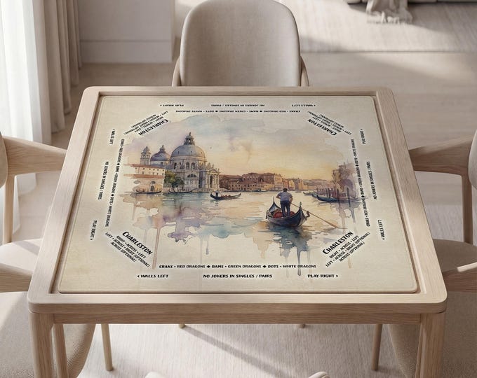 Personalized Mahjong Mat with Instructions (Rules) - Venice Watercolor Design